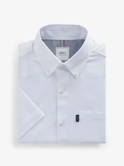 White Regular Fit Short Sleeve Easy Iron Button Down Oxford Shirt