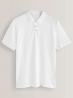 White Regular Fit Short Sleeve Pique Polo Shirt