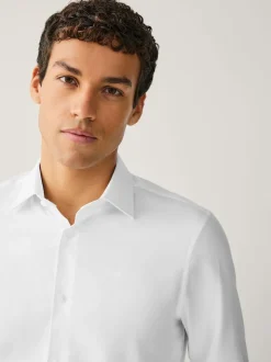 White Regular Fit Signature Textured Long Sleeve Shirt