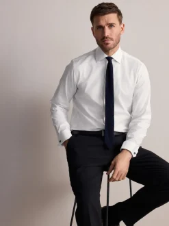 White Regular Fit Signature Premium 100% Cotton Textured Smart Shirt