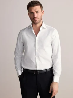 White Regular Fit Signature Premium 100% Cotton Textured Smart Shirt