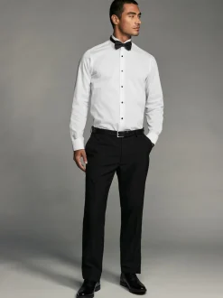 White Regular Fit Slim Fit Single Cuff Shirt With Wing Collar And Bow Tie Pack