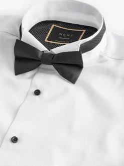 White Regular Fit Slim Fit Single Cuff Shirt With Wing Collar And Bow Tie Pack