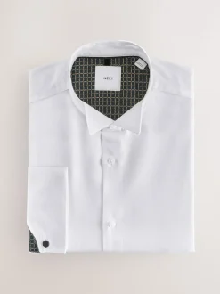 White Regular Fit Textured Wing Collar Dress Shirt