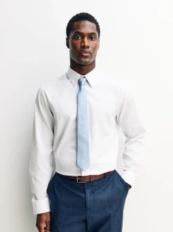 White Regular Fit Textured Long Sleeve Formal Shirt with Trim