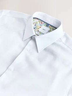White Regular Fit Textured Long Sleeve Formal Shirt with Trim
