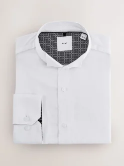 White Regular Fit Wing Collar Occasion Long Sleeve Shirt