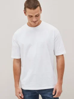 White Relaxed Fit Essential Crew Neck Cotton T-Shirt