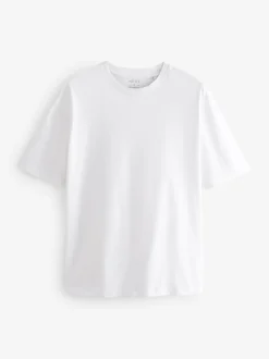 White Relaxed Fit Essential Crew Neck Cotton T-Shirt