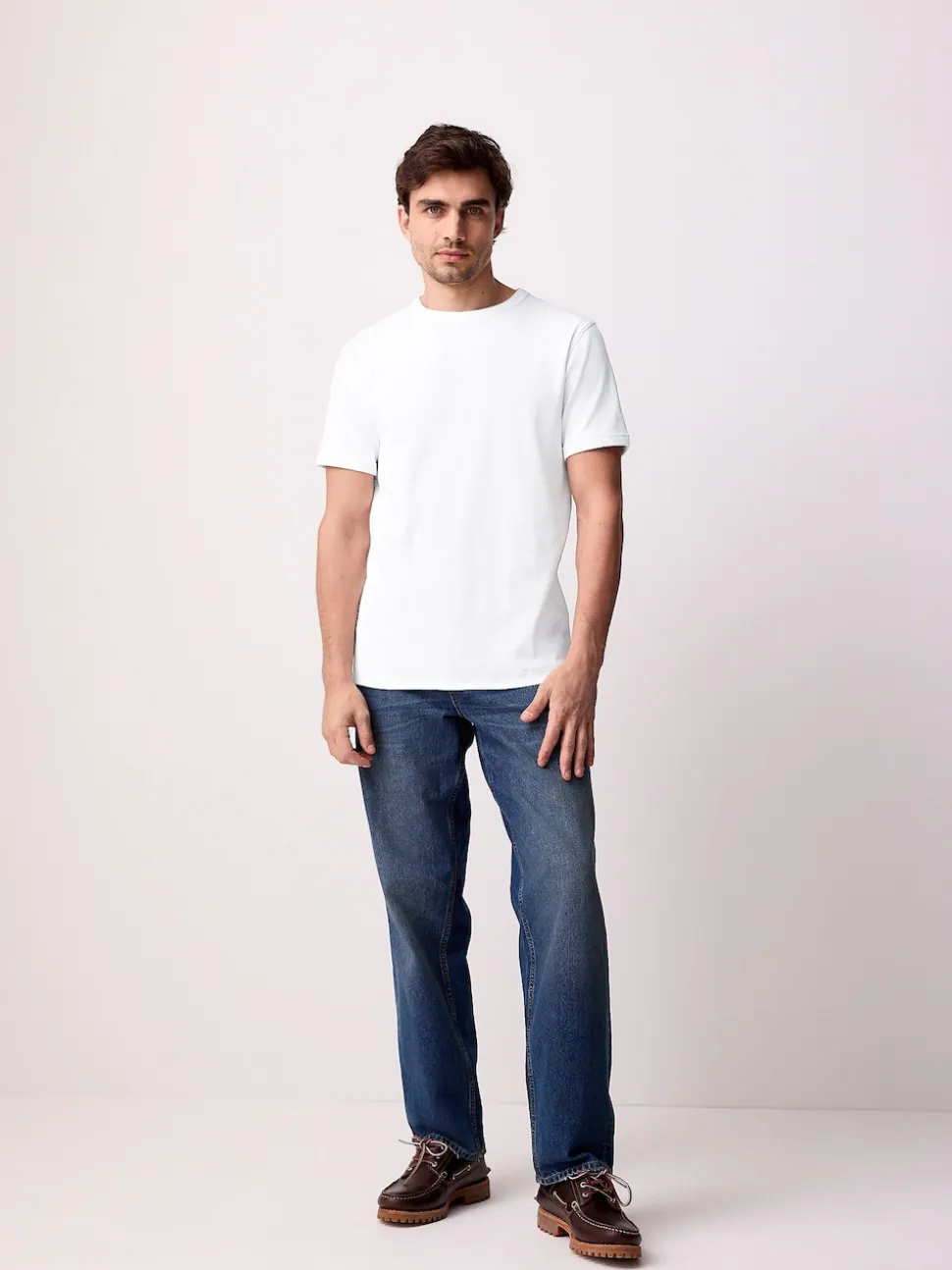 White Ribbed Short Sleeve Crew T-Shirt