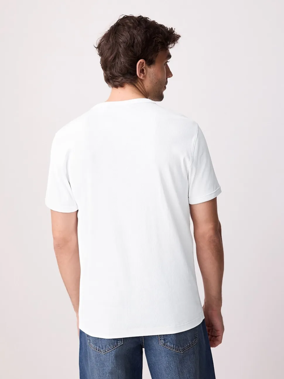 White Ribbed Short Sleeve Crew T-Shirt