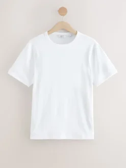 White Ribbed Short Sleeve Crew T-Shirt