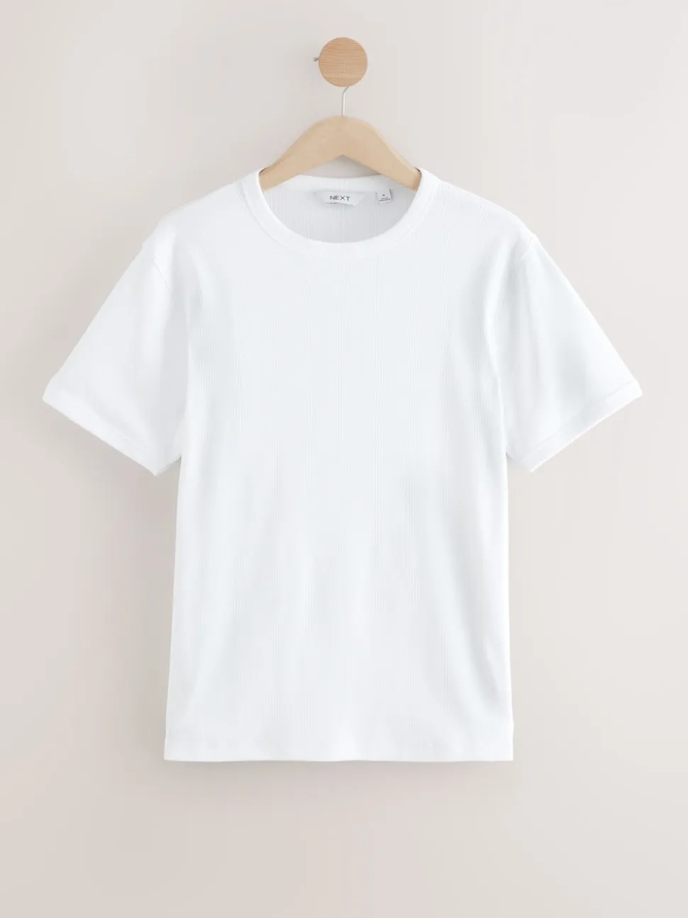 White Ribbed Short Sleeve Crew T-Shirt
