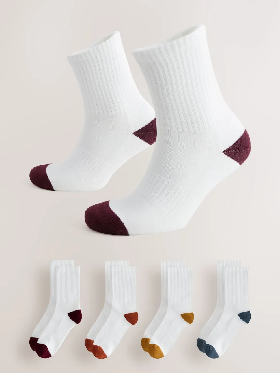 White Rich Heel Toe Sports Socks 4 Pack