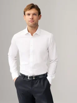 White Skinny Fit Easy Care Long Sleeve Single Cuff Smart Shirts 2 Pack