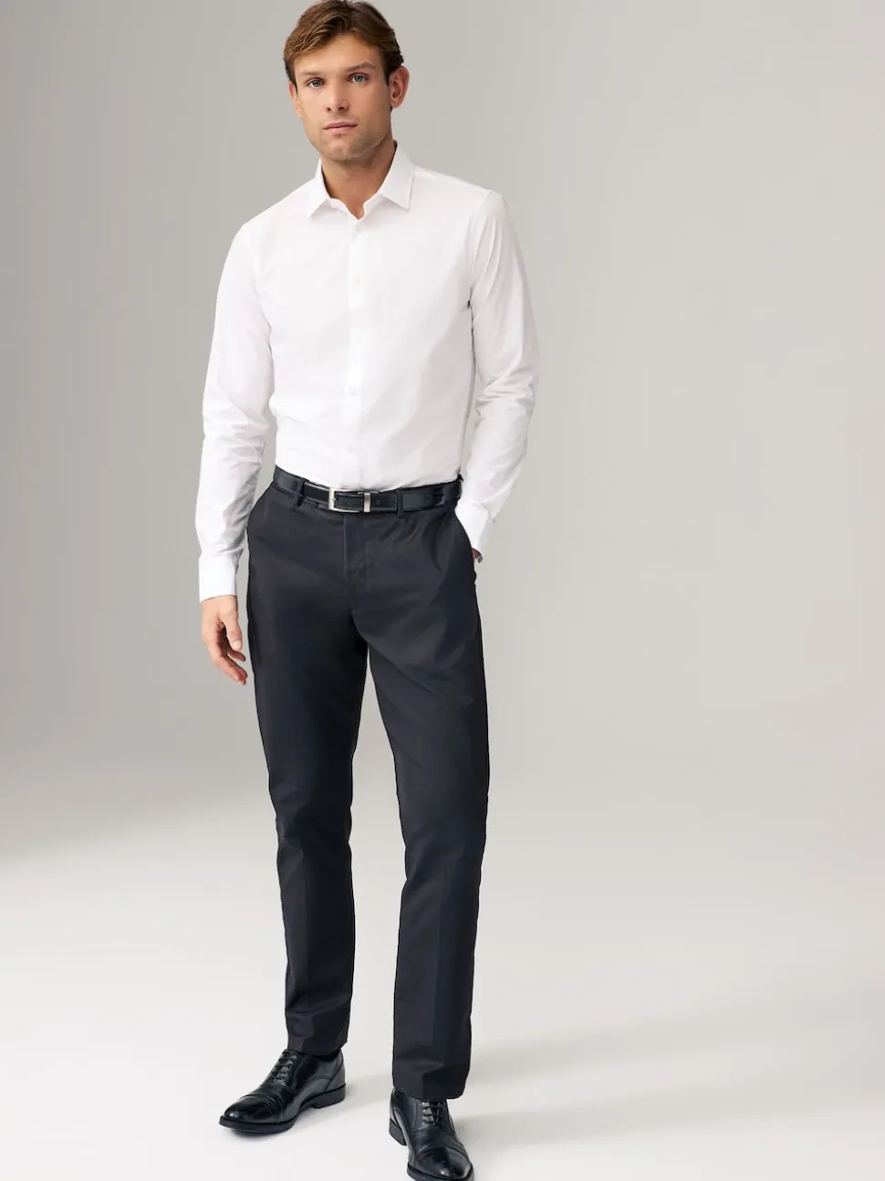 White Skinny Fit Easy Care Long Sleeve Single Cuff Smart Shirts 2 Pack