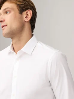 White Skinny Fit Easy Care Long Sleeve Single Cuff Smart Shirts 2 Pack