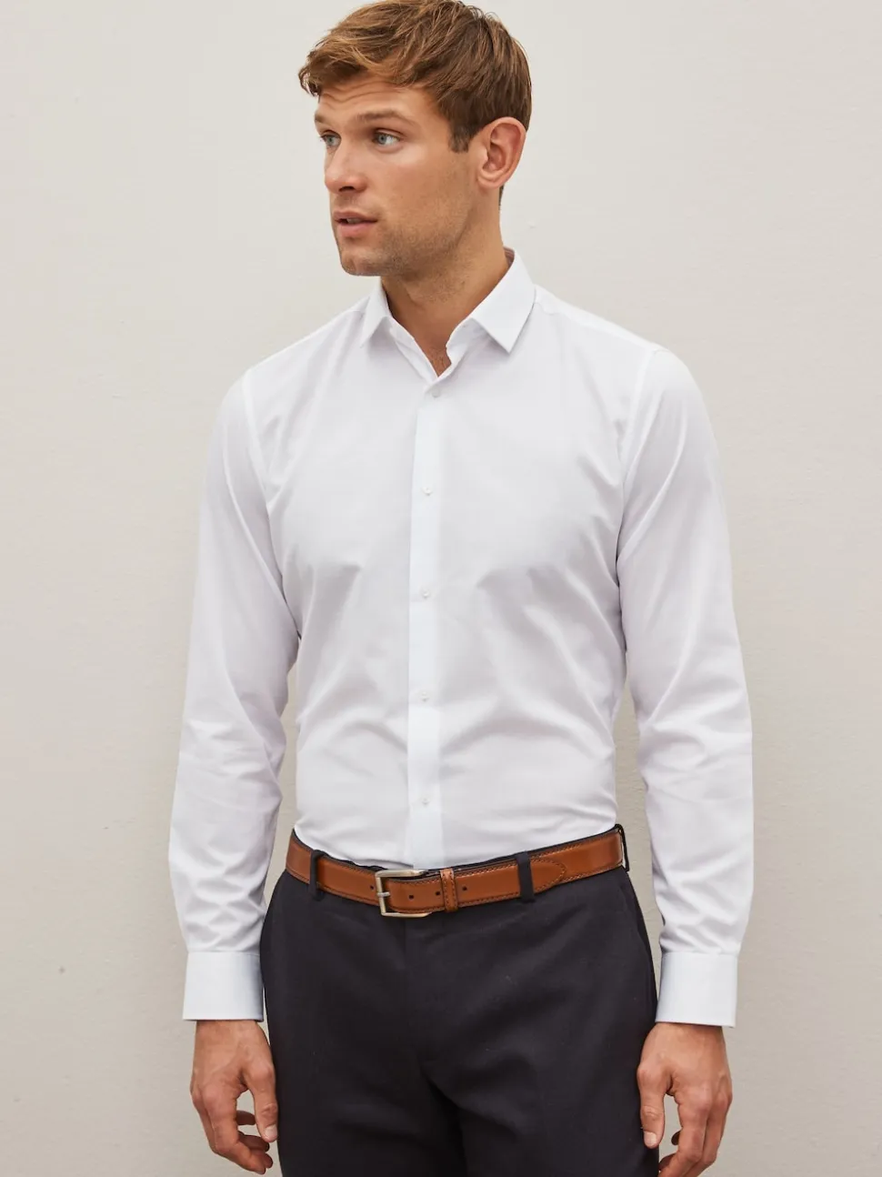 White Skinny Fit Easy Care Textured Single Cuff Smart Shirt
