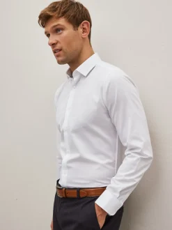 White Skinny Fit Easy Care Textured Single Cuff Smart Shirt