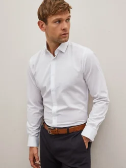 White Skinny Fit Easy Care Textured Single Cuff Smart Shirt