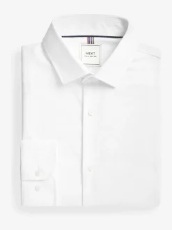White Skinny Fit Easy Care Textured Single Cuff Smart Shirt