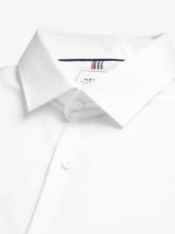 White Skinny Fit Easy Care Textured Single Cuff Smart Shirt