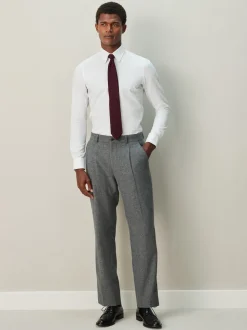 White Skinny Fit Textured Long Sleeve Formal Shirt with Trim