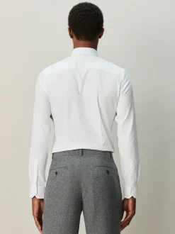 White Skinny Fit Textured Long Sleeve Formal Shirt with Trim