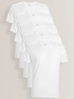 White Slim Fit 100% Cotton Layering T-Shirts 5 Pack