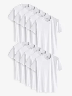 White Slim Fit 100% Cotton Layering T-Shirts 10 Pack