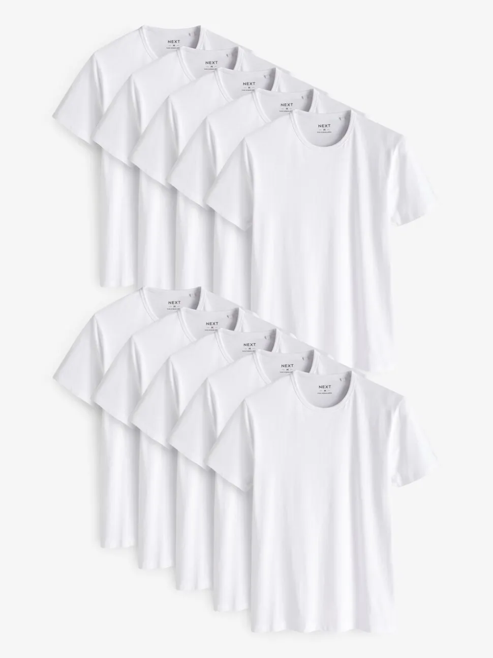 White Slim Fit 100% Cotton Layering T-Shirts 10 Pack