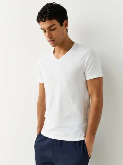 White Slim Fit 100% Cotton V-Neck Layering T-Shirts 2 Pack