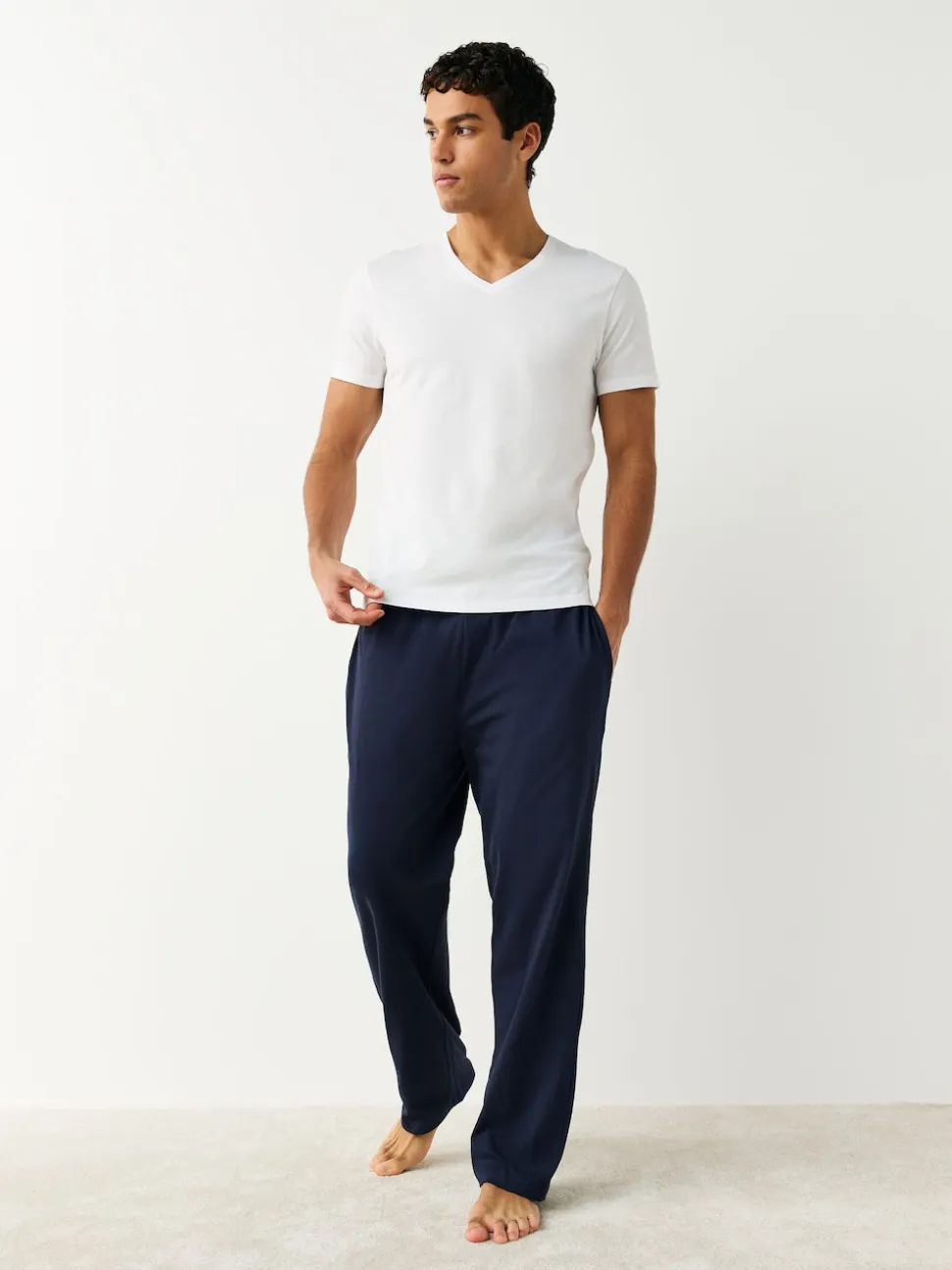 White Slim Fit 100% Cotton V-Neck Layering T-Shirts 2 Pack