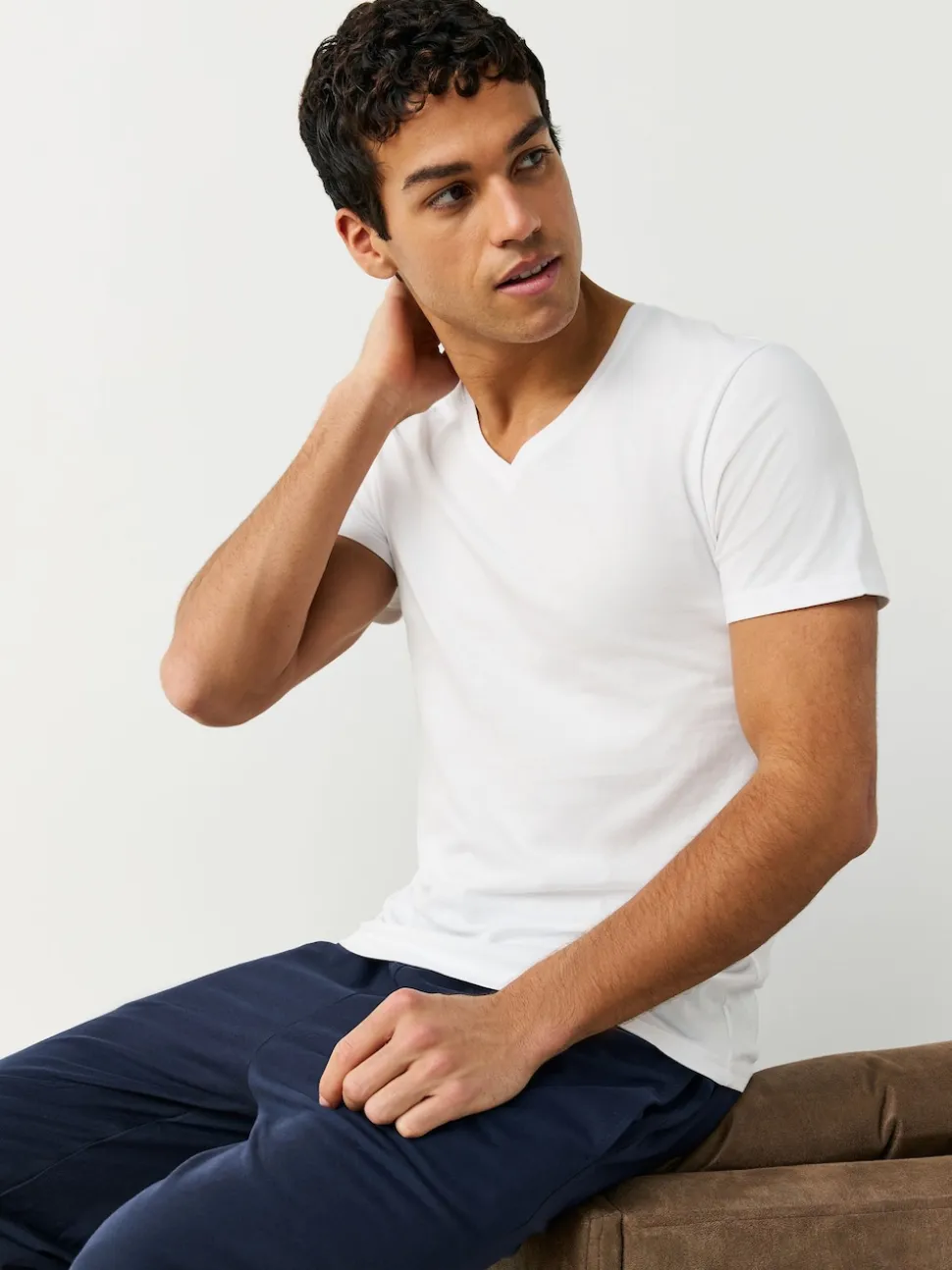 White Slim Fit 100% Cotton V-Neck Layering T-Shirts 2 Pack