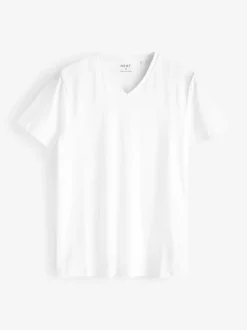White Slim Fit 100% Cotton V-Neck Layering T-Shirts 2 Pack