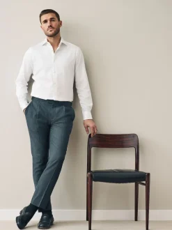 White Slim Fit 100% Pima Cotton Sateen Finish Long Sleeve Signature Shirt