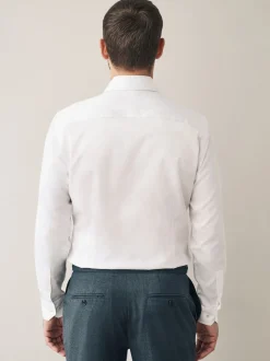 White Slim Fit 100% Pima Cotton Sateen Finish Long Sleeve Signature Shirt