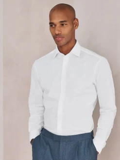 White Slim Fit Cotton Stretch Long Sleeve Formal Shirt