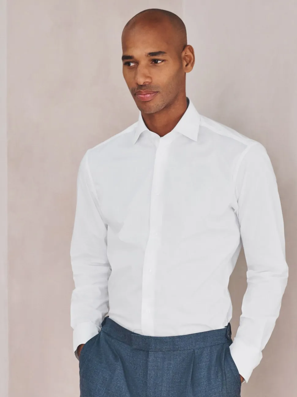 White Slim Fit Cotton Stretch Long Sleeve Formal Shirt