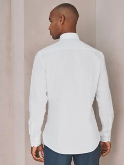 White Slim Fit Cotton Stretch Long Sleeve Formal Shirt