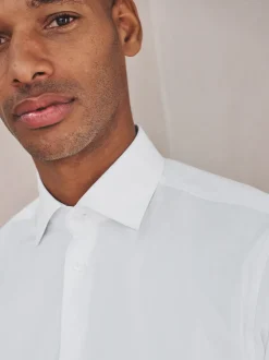 White Slim Fit Cotton Stretch Long Sleeve Formal Shirt