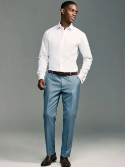White Slim Fit Double Cuff Easy Care Textured Smart Shirt