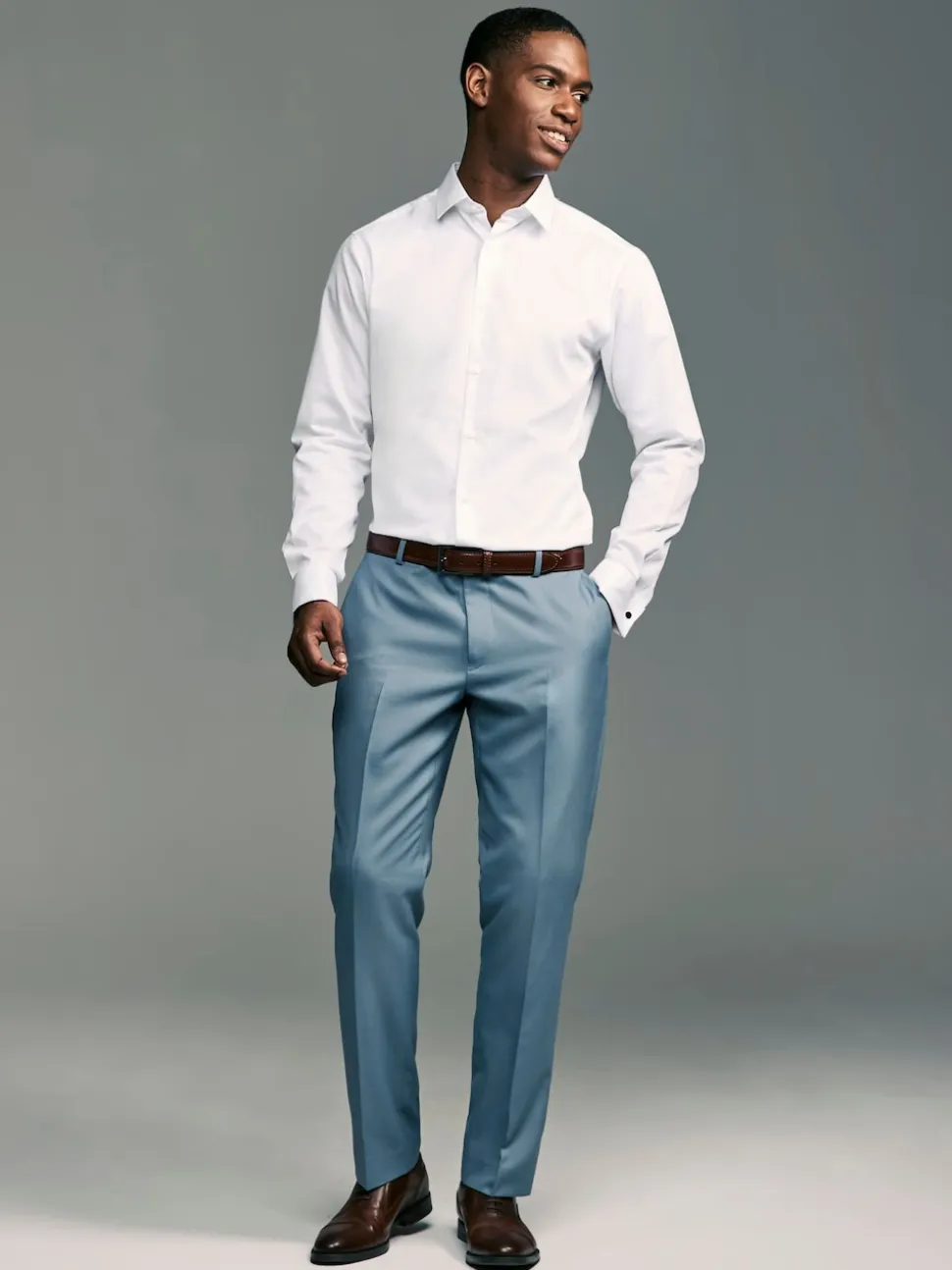 White Slim Fit Double Cuff Easy Care Textured Smart Shirt