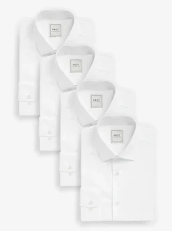 White Slim Fit Easy Care Single Cuff Smart Shirts 4 Pack