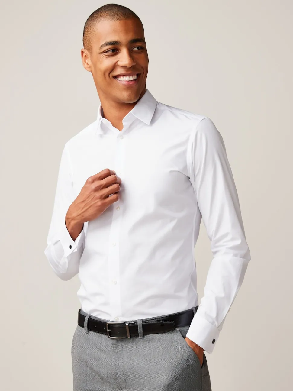 White Slim Fit Easy Care Double Cuff Smart Shirt
