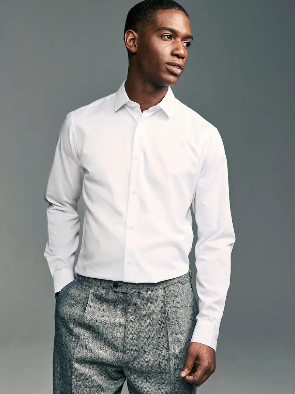 White Slim Fit Easy Care Textured Single Cuff Smart Shirt