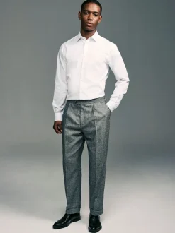 White Slim Fit Easy Care Textured Single Cuff Smart Shirt