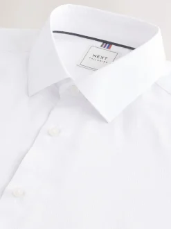 White Slim Fit Easy Care Textured Single Cuff Smart Shirt