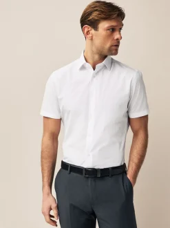 White Slim Fit Easy Care Short Sleeve Smart Shirts 3 Pack