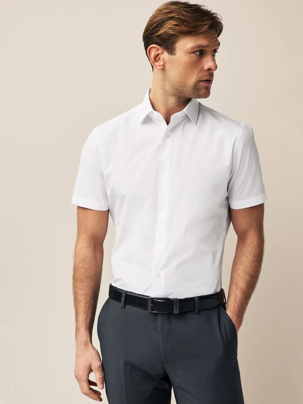 White Slim Fit Easy Care Short Sleeve Smart Shirts 3 Pack